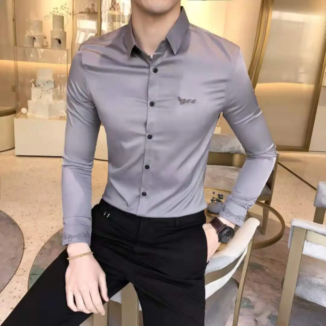 

Anti-Wrinkle Non-Iron Long-Sleeved Men'S Embroidered Korean Version Of The Slim Solid Color You