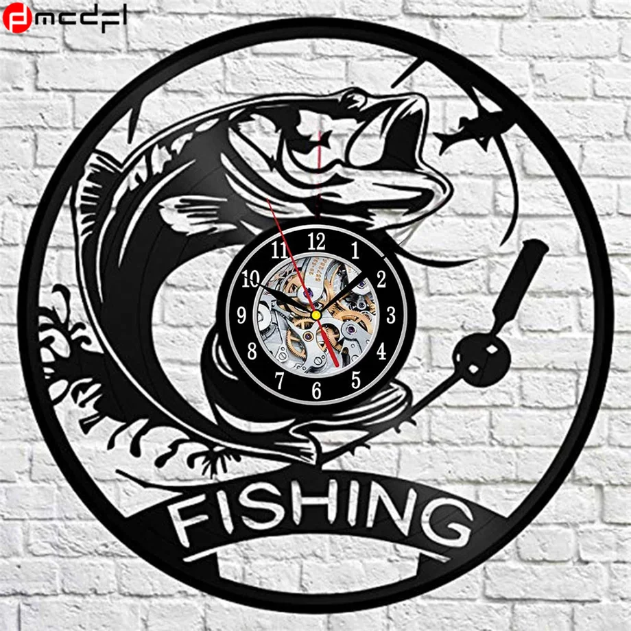 Наружные настенные часы Go Fishing Design Черные виниловые с записью LP ремонтом сделай