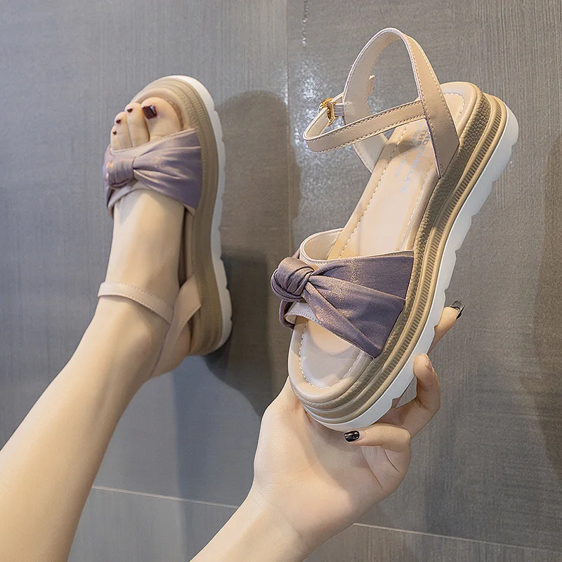 

Purple French Thick-Soled Sandals Women's Summer 2021 New Mid-Heel Fairy Platform Roman Shoes Fashion Word Belt Women's Shoes