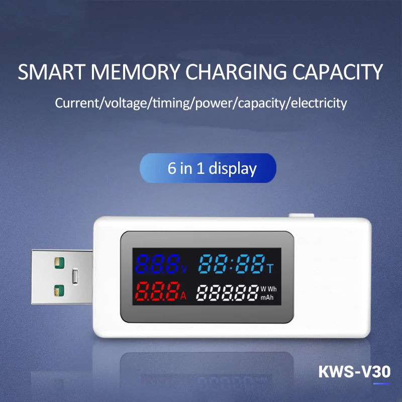 6 In 1 USB Current Voltage Tester DC4-30V 0-6.5A IPS Display Digital Charger Detector Timing Capacity Meter Mobile Power Adapter