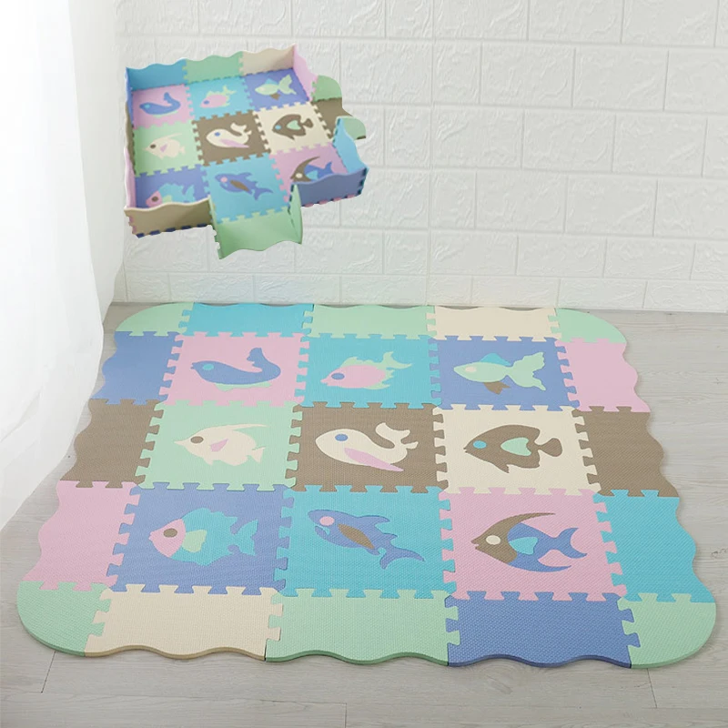 

Children's Rug Cartoon Animal Pattern Carpet EVA Foam Puzzle Carpet Kids Floor Play Mat Baby Play Gym Crawling Mat With Fence