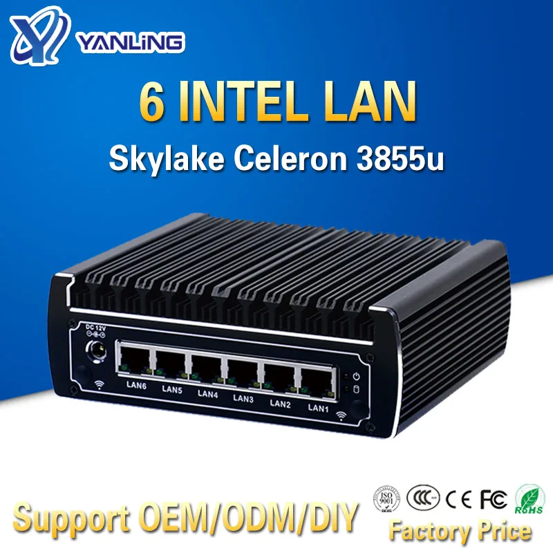 Yanling Firewall Router Appliance Intel Celeron 3855U CPU Pfsense Mini PC 6 Lan Barebone Fanless VPN Computer | Компьютеры и офис
