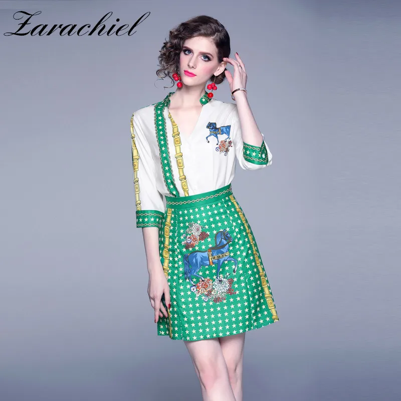 Женский Осенний дизайнерский костюм рубашка с v образным вырезом и лошадью +