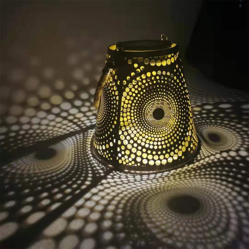 

Retro Hollow Out Solar Lantern Outdoor Decorative Hanging Metal Lights Yard Garden Waterproof LED Projector Lamp