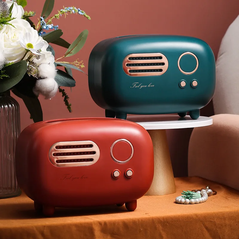 

Creative Retro Radio Model Tissue Box Plastic Retro Desktop Ornaments Paper Napkin Holder Wet Tissue Paper Storage Organizer