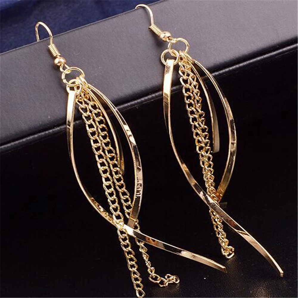 

Retro Gold Silver Color Long Hanging Earrings For Women Metal Tassel Ethnic Drop Earrings Hip Hop Street Jewelry Accessories