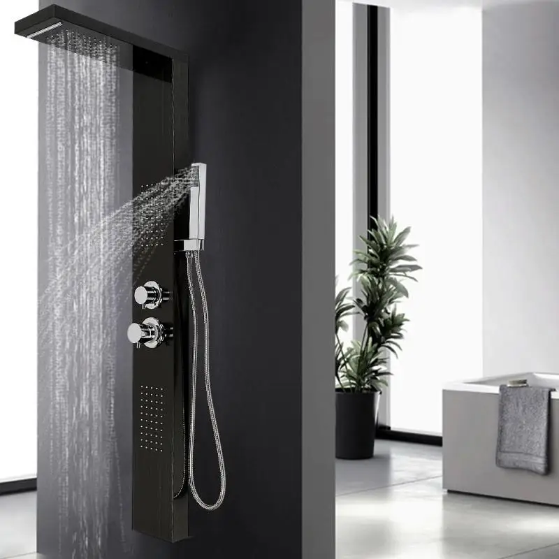 

Shower Panel Waterfall Rain Shower Faucet Set SPA Massage Jet Bath Shower Systems Column Shower Mixer Tap Tower Bathroom Faucet