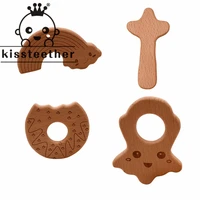 kissteether 10pclot wooden teether toys newborn baby gift wooden rattle organic toys baby charms nature beech wooden teether