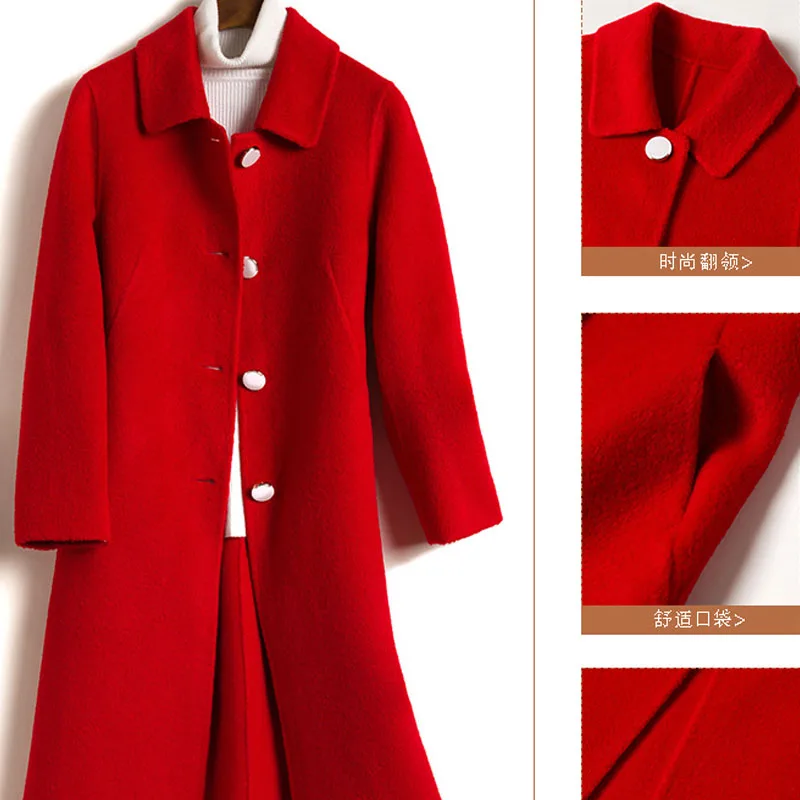 Женское длинное шерстяное пальто с отворотами зима 2020 | Женская одежда