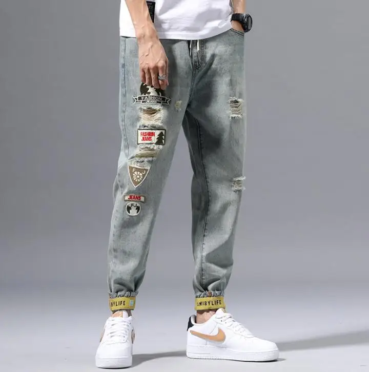 Tattered patch jeans men's джинсы loose-fit trousers blue джинсы для мужчин fashion trendy pants spring and summer new