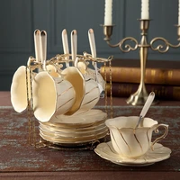 luxury ceramic coffee cups set white utensil modern simple european tea cups saucer wedding reusable tazas drinkware dg50bd