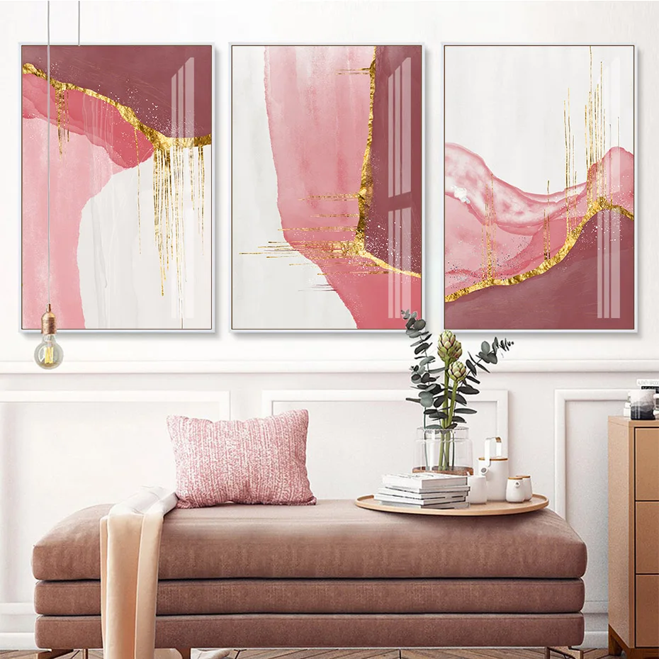 

Abstract Nordic Modern Golden Foil Pink Canvas Painting Home Wall Art Decoration Printing Posters Pictures For Living Room Decor