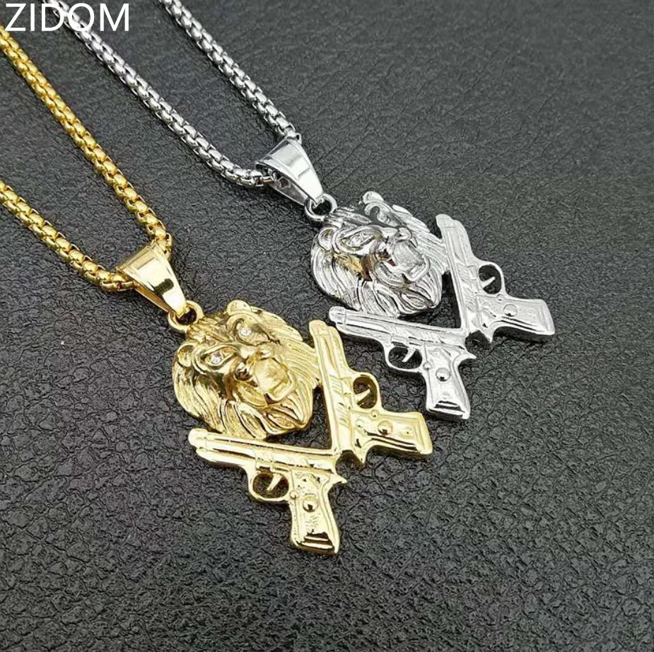 Ожерелье мужское с подвеской голова льва и пистолет винтажная цепочка из