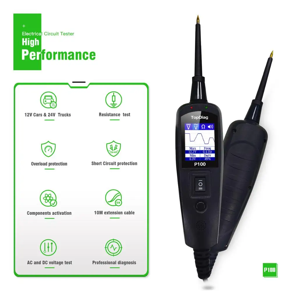 12 В 24 в 48 Power Pro P100 новое поколение автомобильный тестер электрической цепи для
