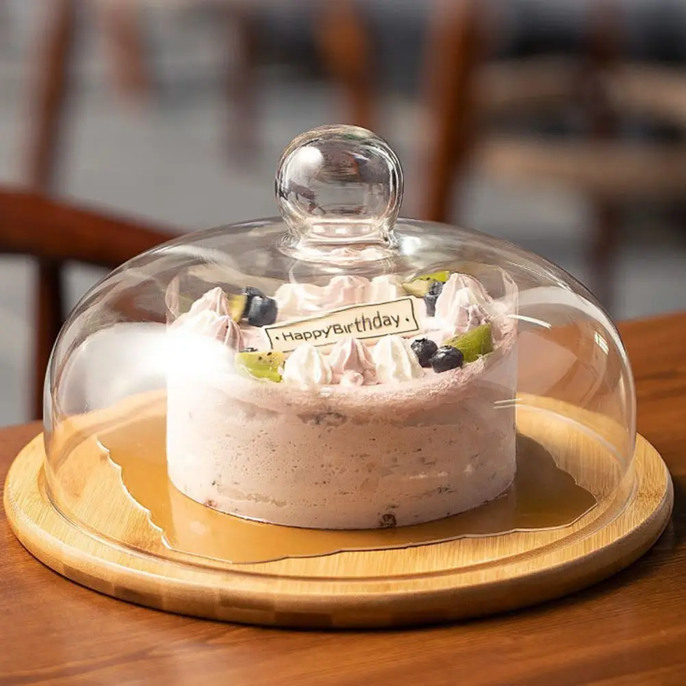 Деревянная поднос для макарон кексов прозрачный стеклянный купол контейнер еды |