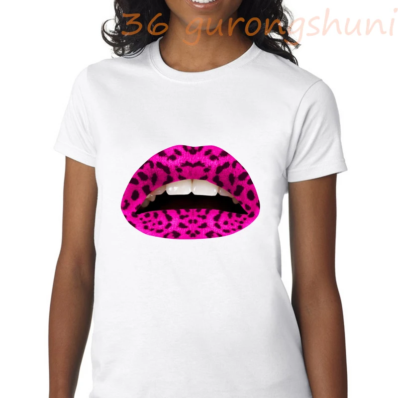 Красные белая футболки женские с губами летний топ разноцветная Сексуальная