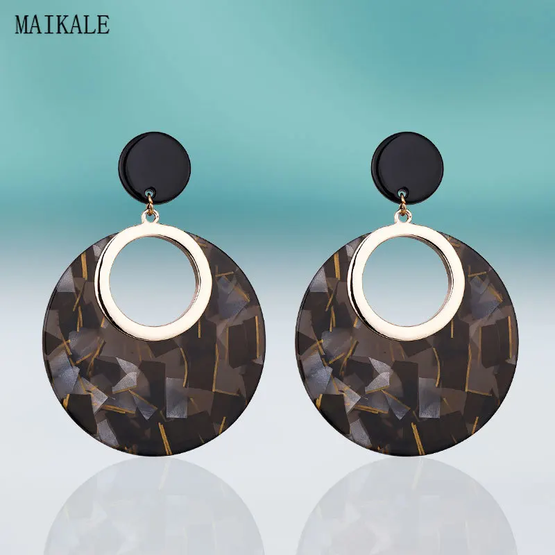 

MAIKALE Bohemian Drop Earrings for Women Big Round Reisn Dangle Earing with Gold Hoop Pendientes Vintage Style Fashion Jewelry