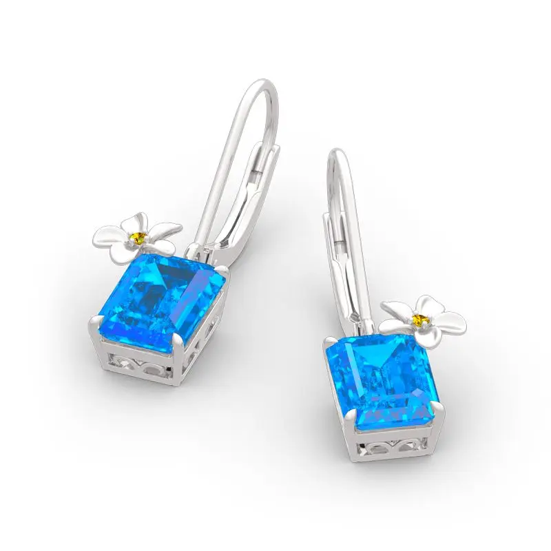 Женские квадратные серьги с цирконом золотистые маленькие в виде цветка