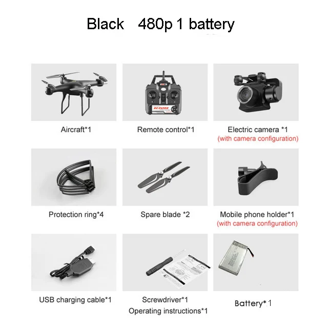 black 480p 1battery Профессиональный радиоуправляемый Дрон с регулируемой HD камерой 1080P дистанция 200 м Радиоуправляемый вертолет Wifi FPV 25 мин Летающий Квадрокоптер - Цвет: black 480p 1battery