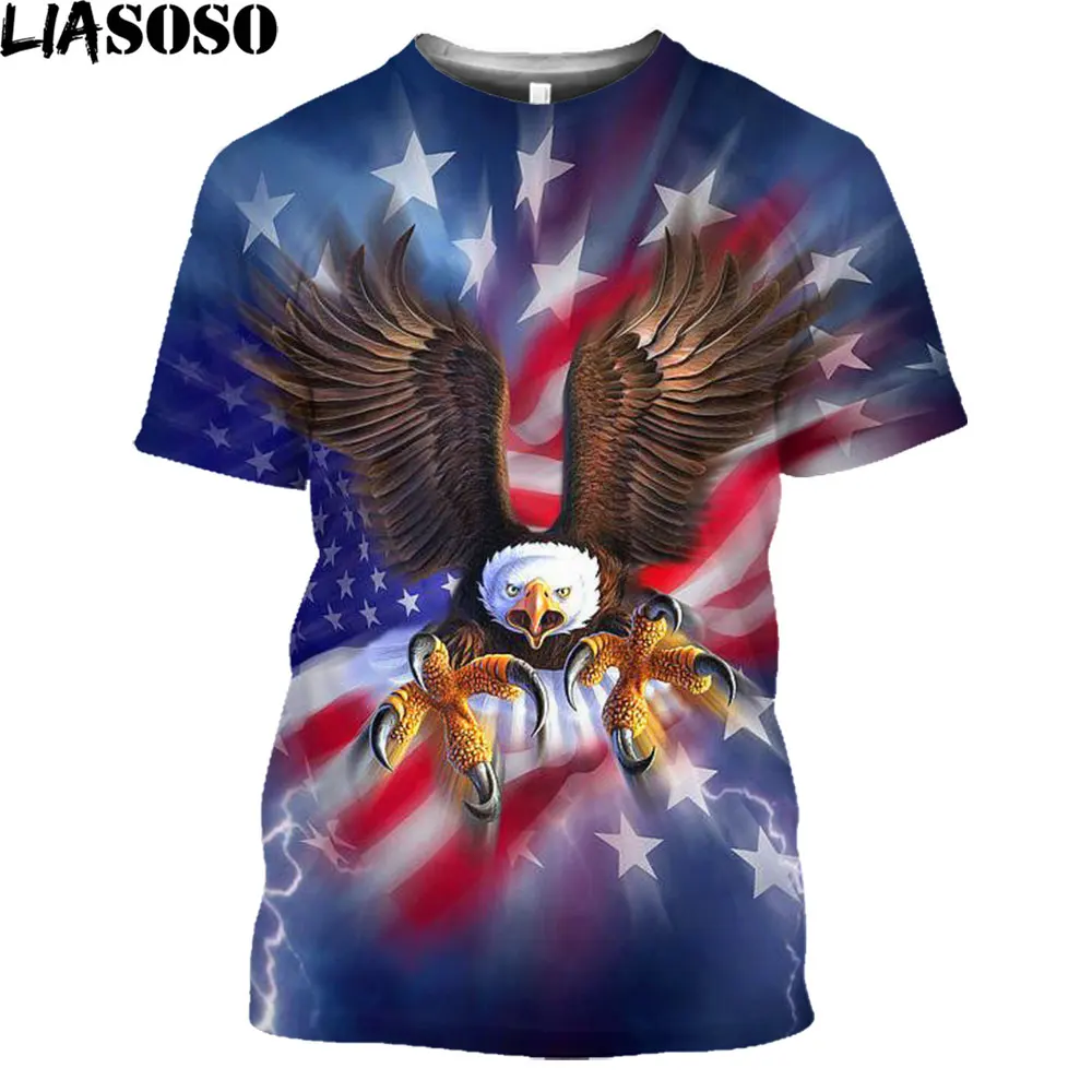 

Футболка liaseo в американском стиле для мужчин и женщин, повседневный Свободный Топ в стиле Харадзюку С 3D-принтом орла, короткая кофта с косым ...