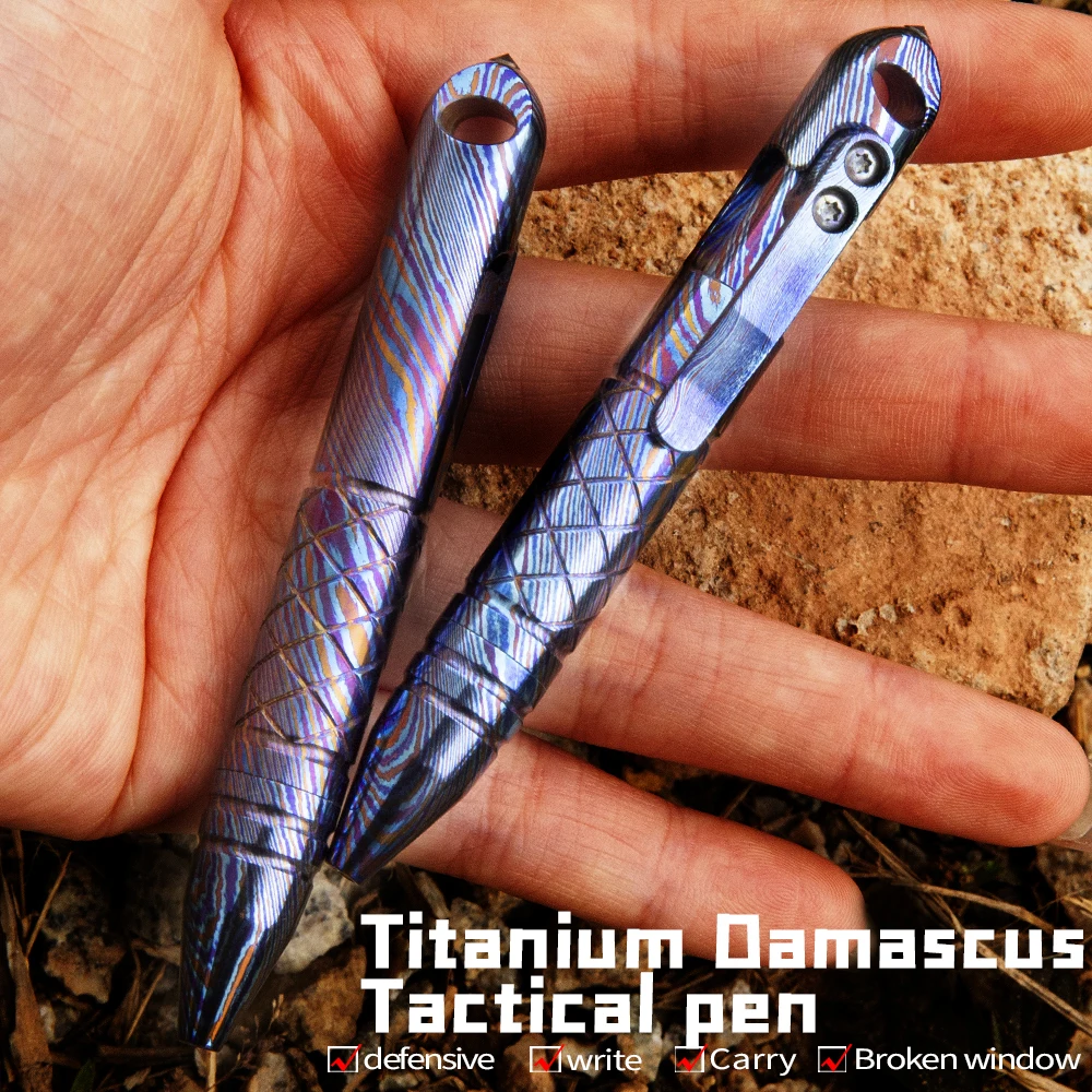 Beli Titanium Damaskus Pena Taktis Pertahanan Diri Menulis Bertahan Hidup Portabel Luar Ruangan EDC Multi-alat Jendela Rusak Pertahanan Diri Taktis