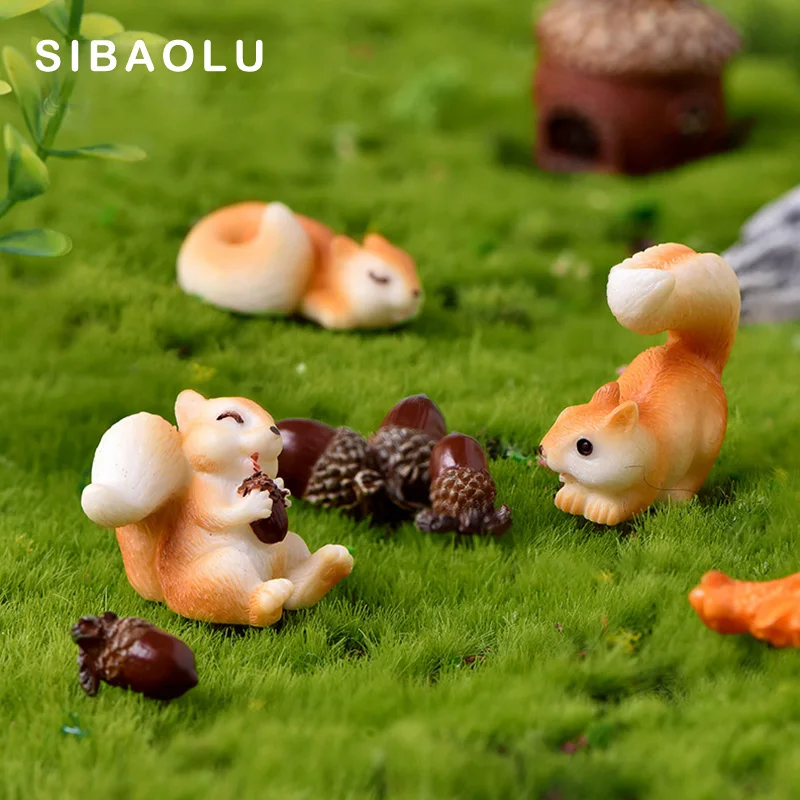 

5pc Resin Squirrel Pine Cone House Figurine Cartoon Animal Model Home Decor Miniature Fairy Garden Decoration Accessories Modern
