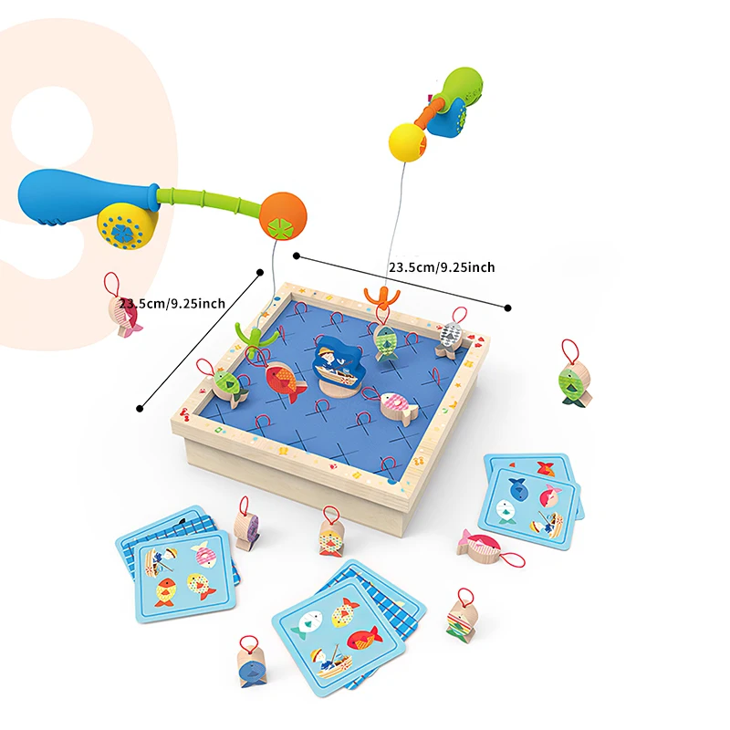 

Kids Montessori Fishing Memory Chess Game Wooden Fishing Game Puzzle Board Child Educational Hands Brain Training Hook Fish Toy