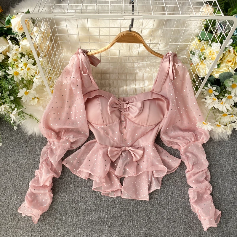 2019 new fashion women's clothing Ruffled tops Square Collar Puff Sleeve womens and blouses | Женская одежда