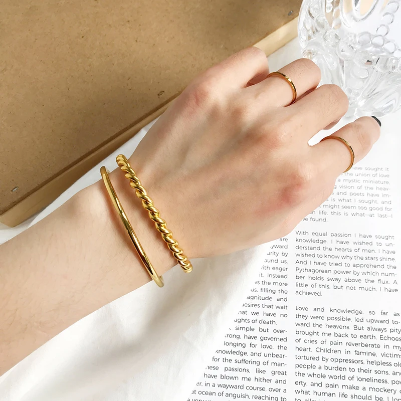 GHIDBK Изысканная Золотая витая Титановая Сталь Открытый браслет браслеты ручной