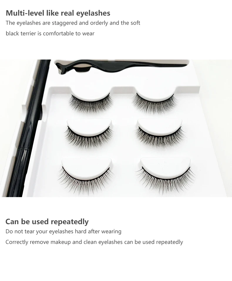 

New 3 Pairs Magnetic Eyelashs set 3D Eyeliner Liquid Eyelashes Set Long Lasting Eyelash Extension tool