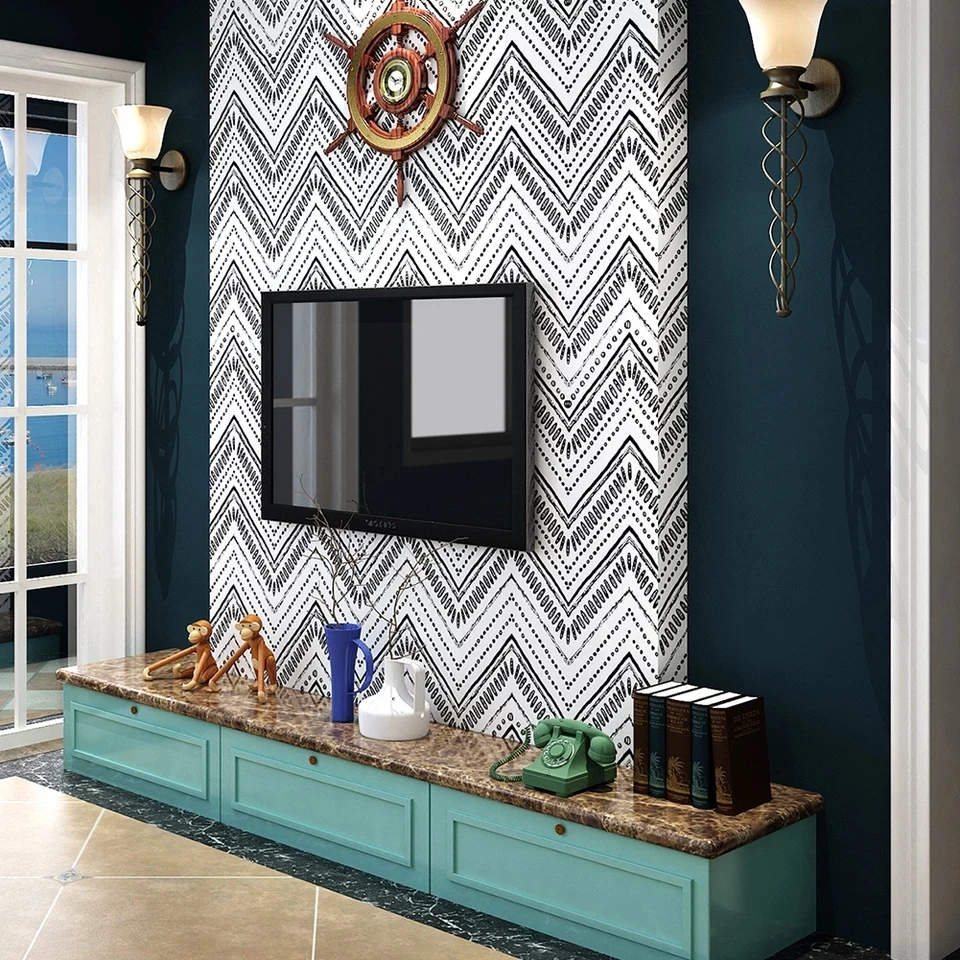 Современные круглые овальные полоски шелковая и клейкая настенная бумага черно