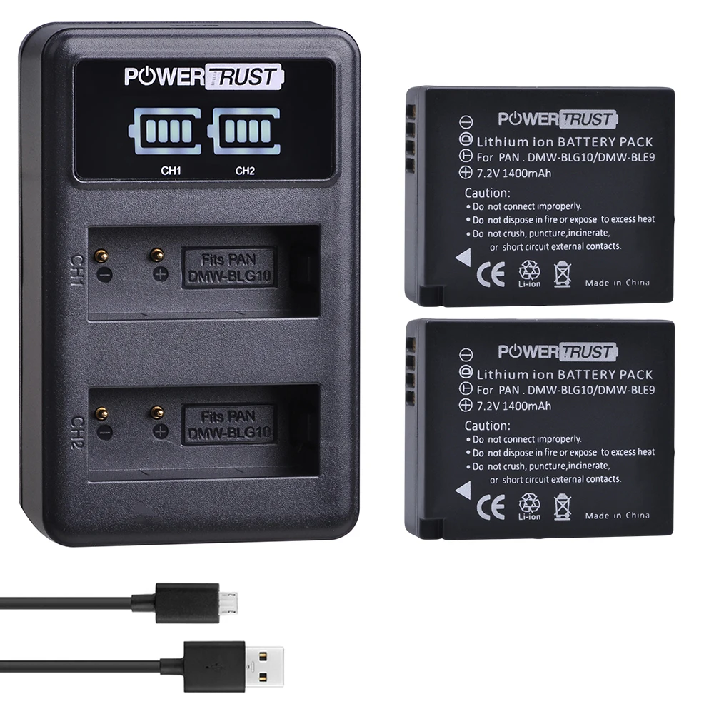 Комплект из 2 предметов DMW-BLG10 BLG10 DMW-BLE9 DMW-BLE9E BP-DC15 батарея+ светодиодный двойной USB Зарядное устройство для цифрового фотоаппарата Panasonic LUMIX GF5 GF6 GX7 LX100 GX80 GX85