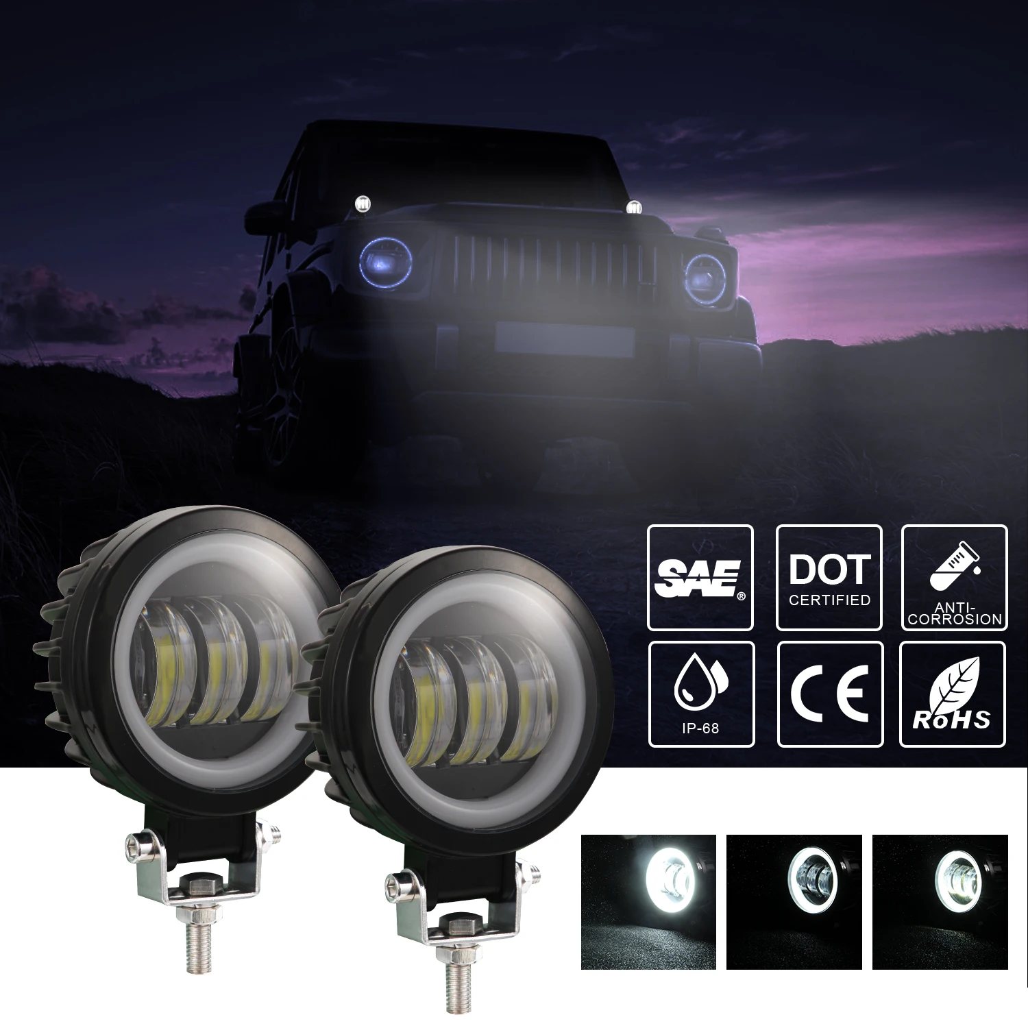

2pcs 6D Lens 4" 30W Car Motocycle Led Headlight 6000K White LED Work Light Angel Eyes Driving Lights For 4x4 Offroad Truck ATV