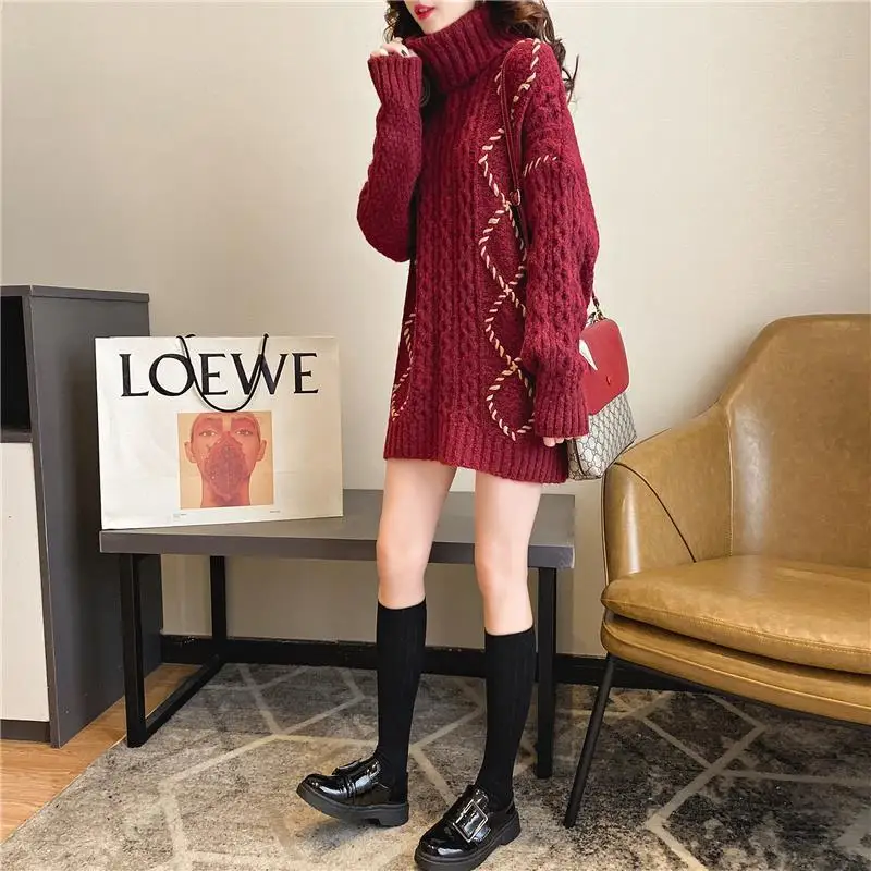 

Plus fleece turtleneck sweater women autumn and winter wear new all-match pullover lazy fashion sweater