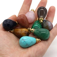 natural gems stone essential oil diffuser perfume bottle pendants rose quartzs tiger eye water drop shape for jewelry making