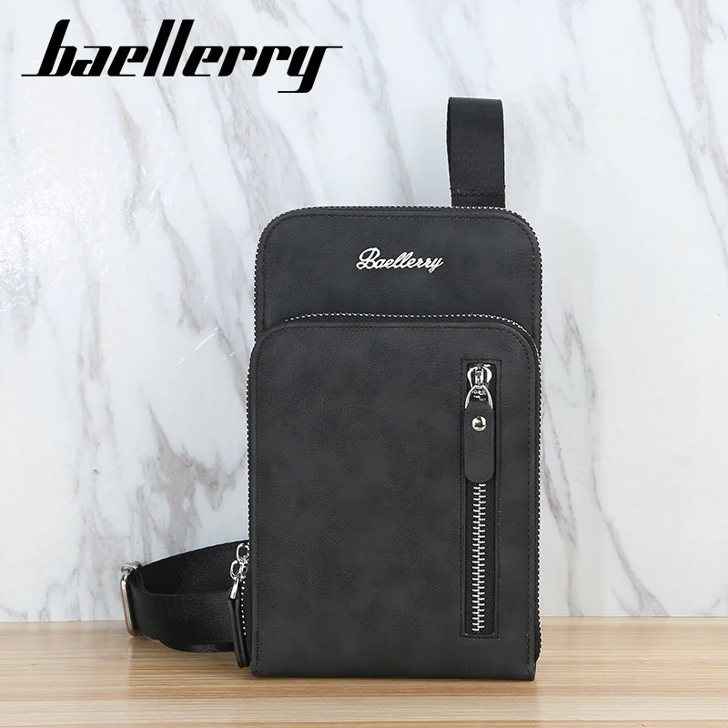 

2021 spring baellerry men's vertical large-capacity mobile phone bag multifunctional zipper messenger bag male chest bag
