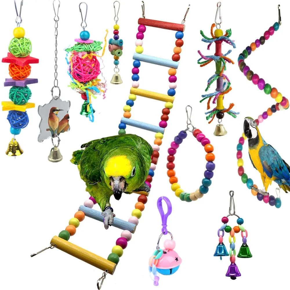 

10 Pcs Bird Perch Birds Toys Pet And Parrot Stand Swing Cockatiel Toys Accessories Grey Parkiet Speelgoed Toy For Parrots