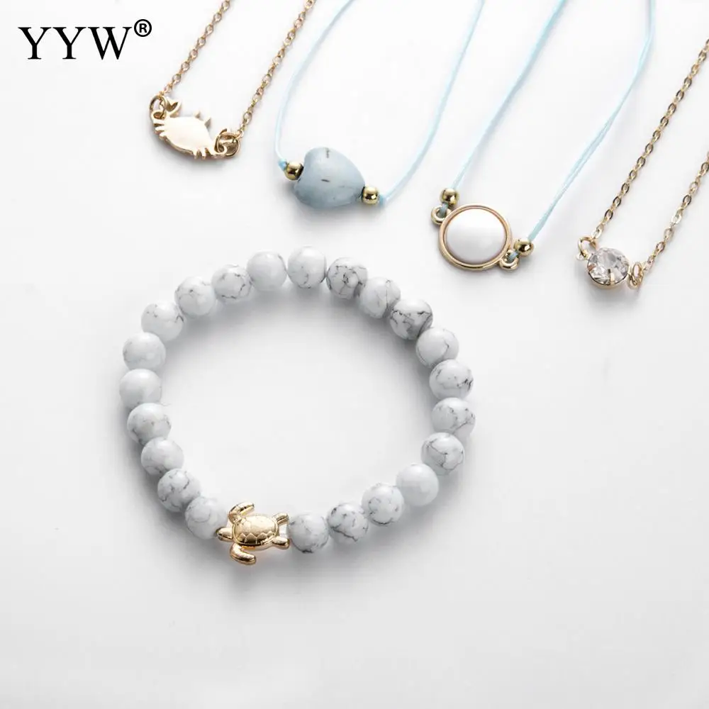 5pc/Set Women Fashion Bracelet Set Natural Stone Cotton Cord Adjustable Extender Chain Female Trendy Wristband Suit Bileklik | Украшения и