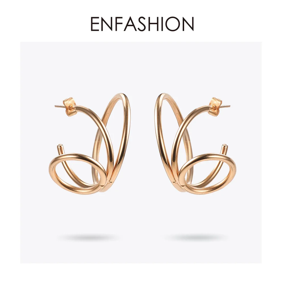 ENFASHION Многослойные Круглые серьги-гвоздики для женщин, золотые панковские геометрические серьги из нержавеющей стали, модное ювелирное изделие E191116 - Окраска металла: Rose gold color