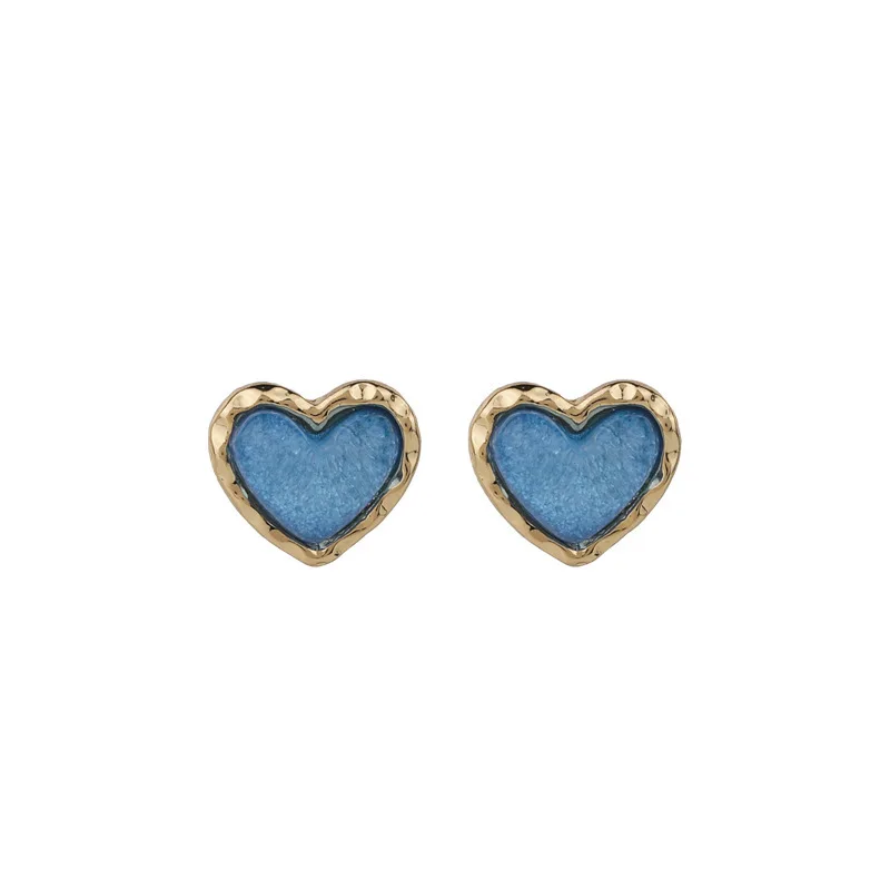 

TIMEONLY Vintage Blue Color Love Heart Stud Earrings for Women Girls Romantic Earring Anniversary Gifts French Accessories