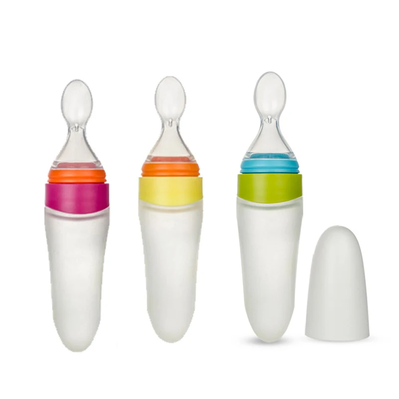 

Squeeze Feeding Spoon Portable Child Feeding Food Supplement Spoon Food Grade Silicone Dust Baby Spoon Children's Tableware