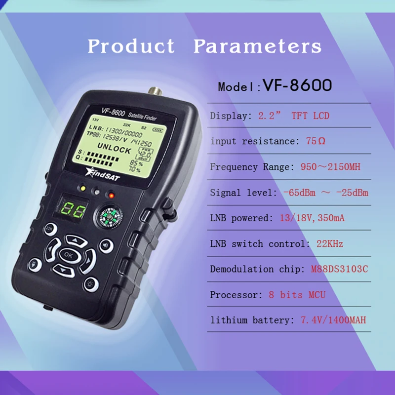 VF-8600 спутниковый искатель для спутникового ТВ приемник Satfinder с компасом sat Finder Полная поддержка DVB S/DVB S2/MPEG 2/MPEG 4