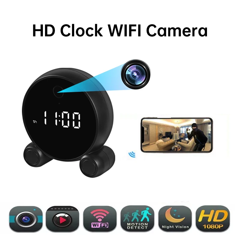 Tuya HD Smart Home Wifi Digital Alarm Clock Mini Camera Recorder Video Intercom Surveillance Remote Monitoring Cameras | Электроника