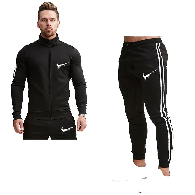 Весна и осень новая одежда для фитнеса мужской костюм спортивный сплошной цвет