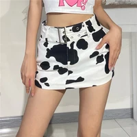 xuxi women fashion cow pattern print ultra short denim skirt slim slimming half length skirt summer 2021 e2969
