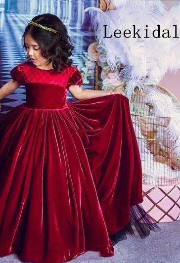 Красное бархатное бальное платье с бусинами Платья цветочным узором для девочек