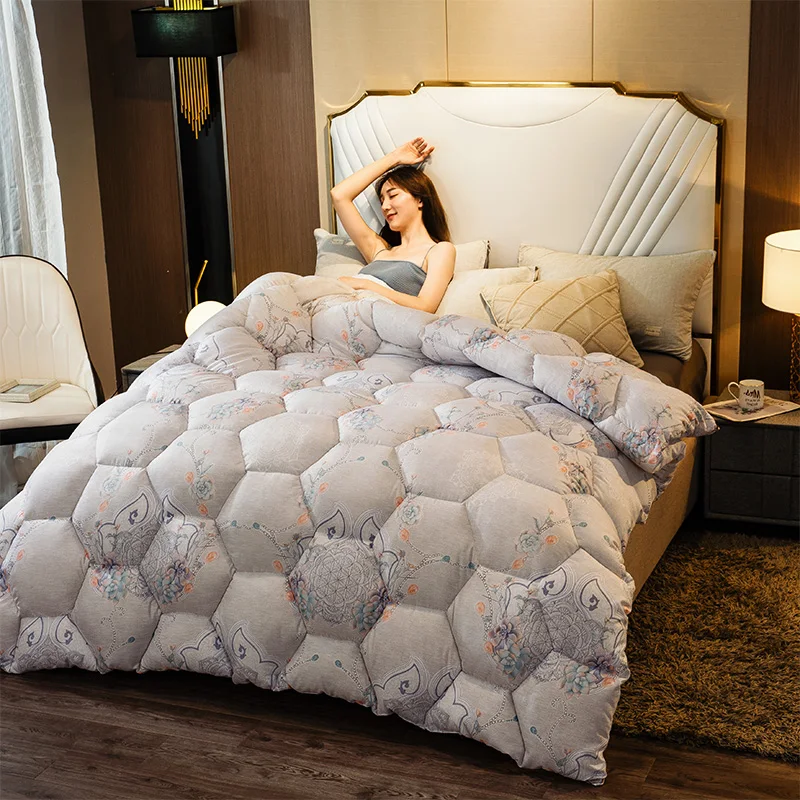 

4d Luxury Silk Down Quilt Home Hotel Warm Down Duvet Soft Duvet Quilt King Queen Winter Quilt Thick Blanket Full Size Comforter
