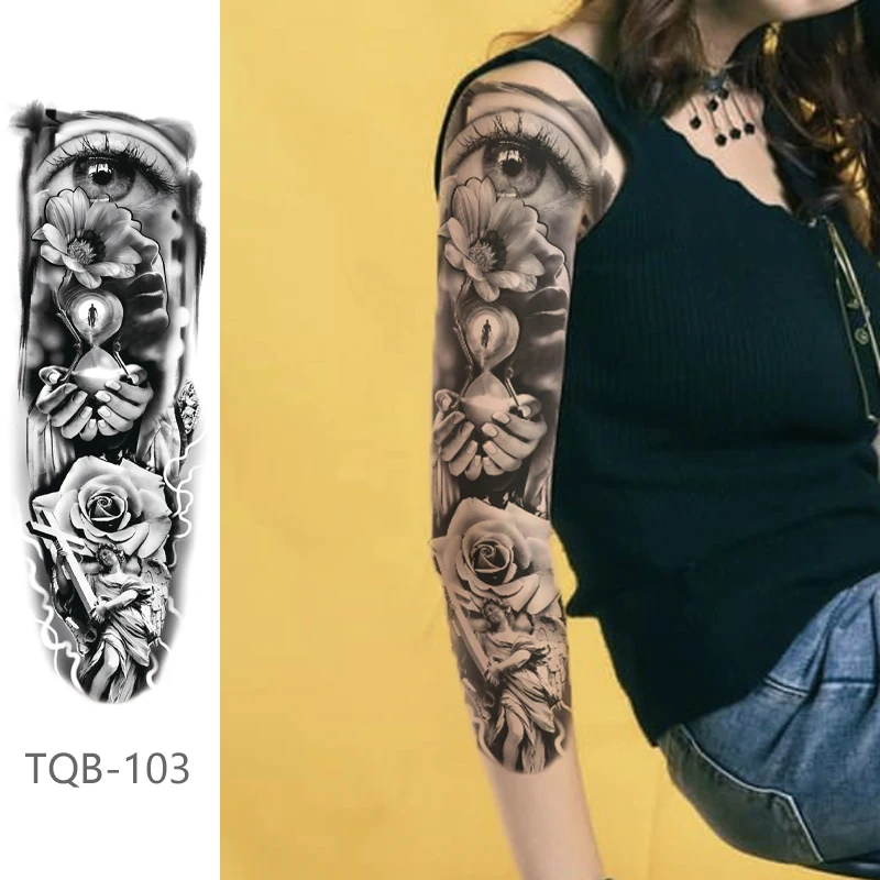Тату-рукав на большую руку корона волк роза Череп водостойкая Временная