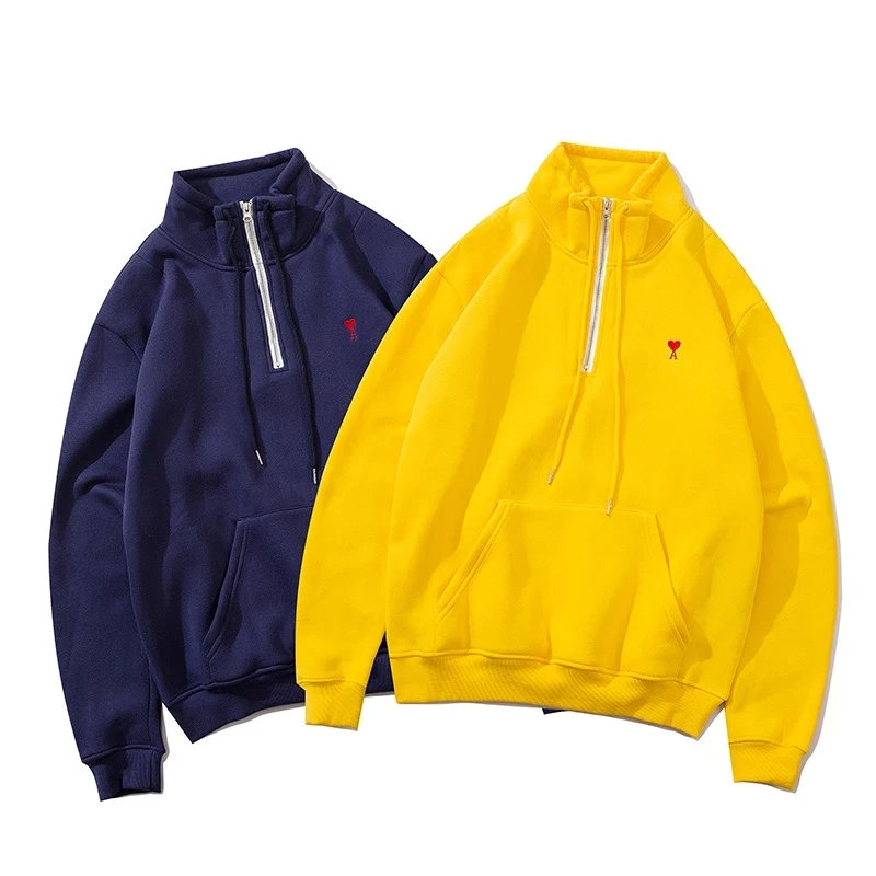 

AMI New Autumn/Winter 2020 Thick Women's Coat With Velvet Half Zip High Collar Loose Lovers Hoodie1