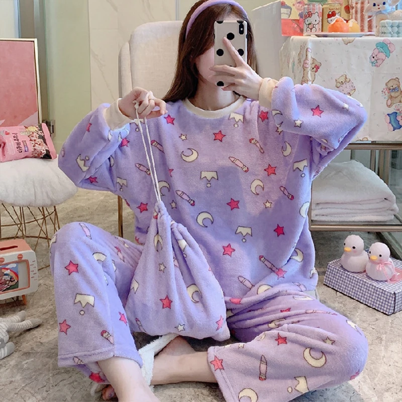 

Sale Pajamas Women Long-Sleeved Flannel Cartoon Cute Autumn And Winter Warmth Thickening Home Service Suit Sailor Moon Sleepwear